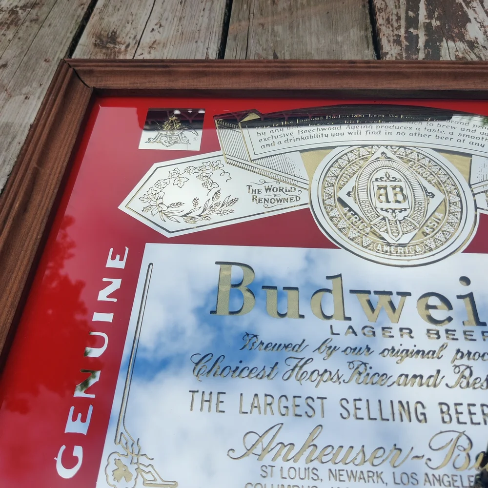 Vintage Budweiser Mirrored Beer Sign 20 1/2